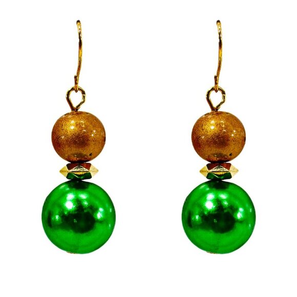 Green and gold bead necklace and earring set with round beads colorful necklace - Picture 7 of 9